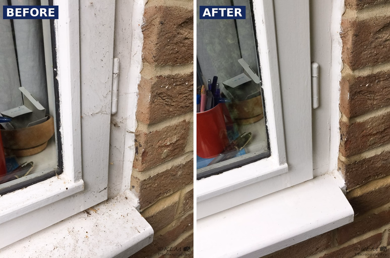 Window frame cleaned, before and after, Clearview Windows Southborough