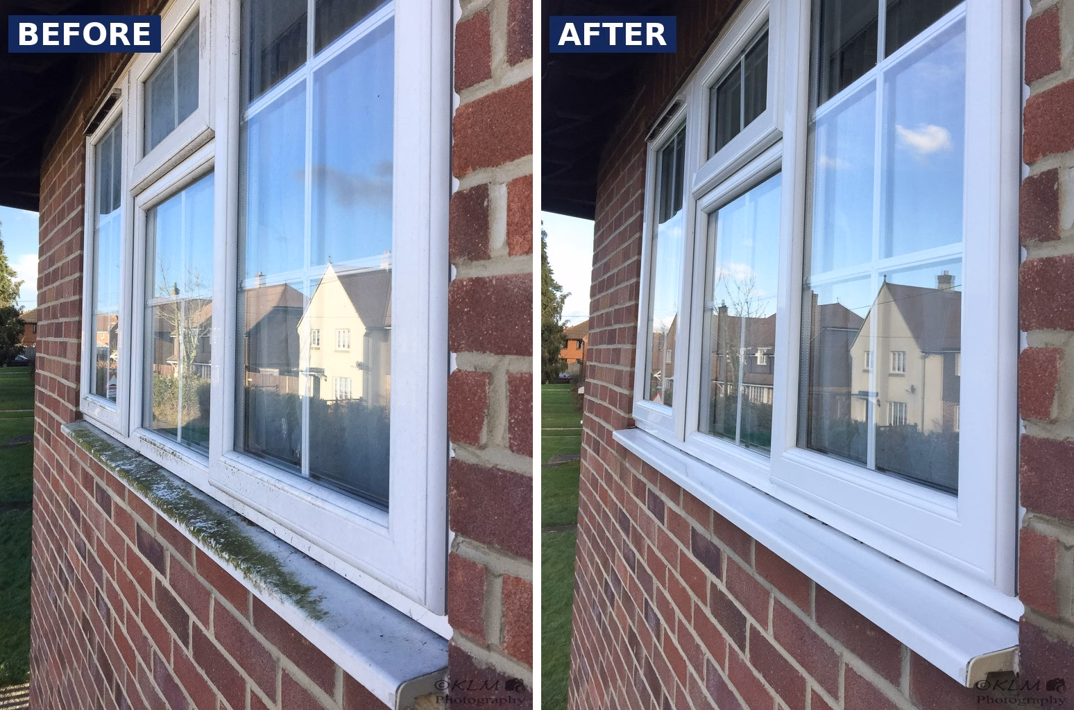 Before and after window cleaning at a village home near Paddock Wood